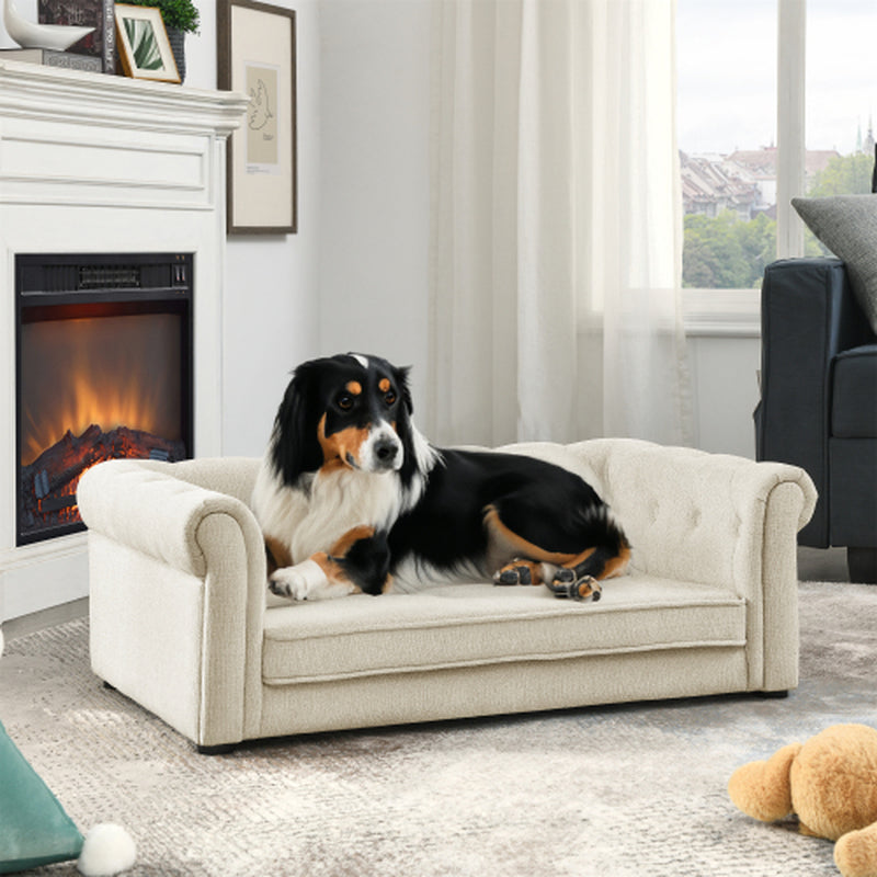 Orthopedic Elevated Dog Sofa Bed for Medium & Large Dogs, Modern Rectangular Pet Couch with Removable Washable Cover, Thick Foam Cushion, Durable Raised Pet Bed, Beige, 40 x 23 x 14 in