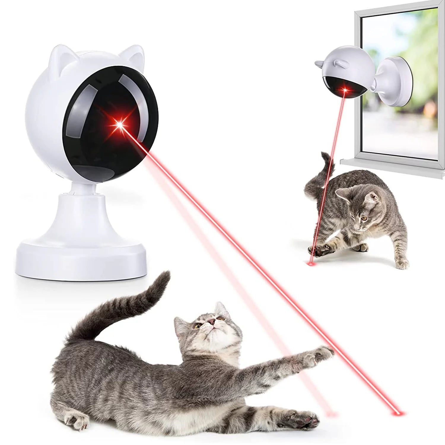 Automatic Cat Laser Toy, USB Rechargeable Interactive Laser Toy for Indoor Cats & Dogs, 360° Rotating Laser with Adjustable Speeds, Auto Timer, Multi-Angle Mount, White