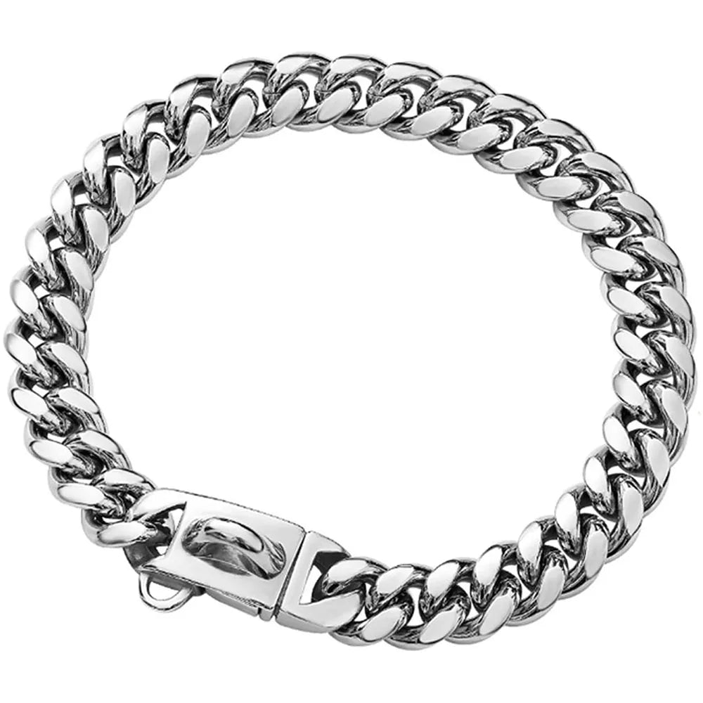 Heavy Duty Stainless Steel Cuban Link Dog Collar for Large Dogs, Strong Metal Chain Collar for Pitbull, Bulldog & Mastiff, Durable Pet Training & Walking Collar, Silver/Gold