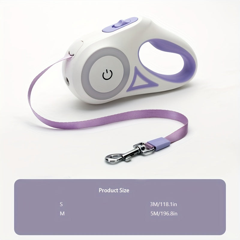Retractable Dog Leash with LED Light, 3M/5M Automatic Pet Leash for Small, Medium & Large Dogs and Cats, Tangle-Free One-Hand Brake & Lock, Durable Reflective Walking Lead
