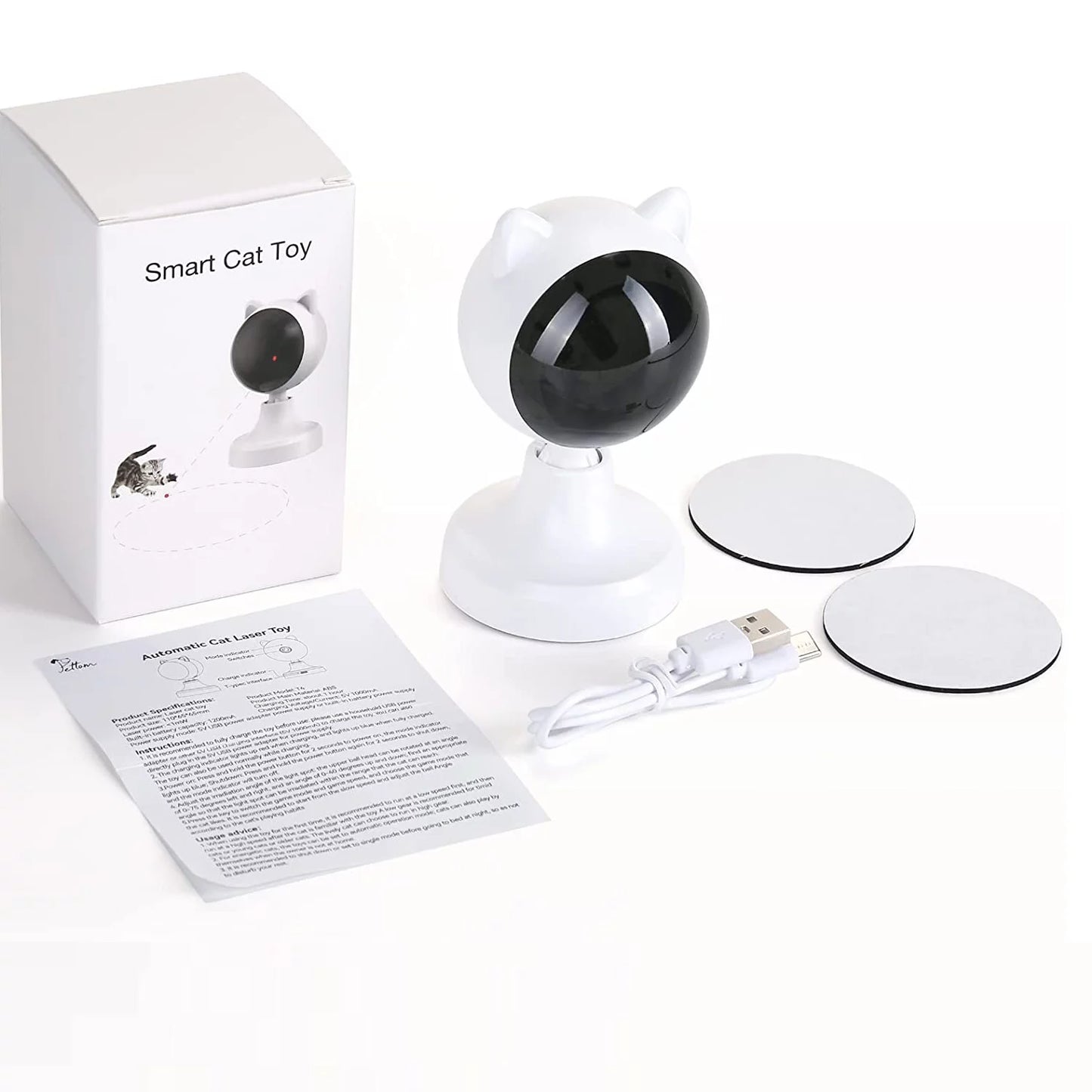 Automatic Cat Laser Toy, USB Rechargeable Interactive Laser Toy for Indoor Cats & Dogs, 360° Rotating Laser with Adjustable Speeds, Auto Timer, Multi-Angle Mount, White