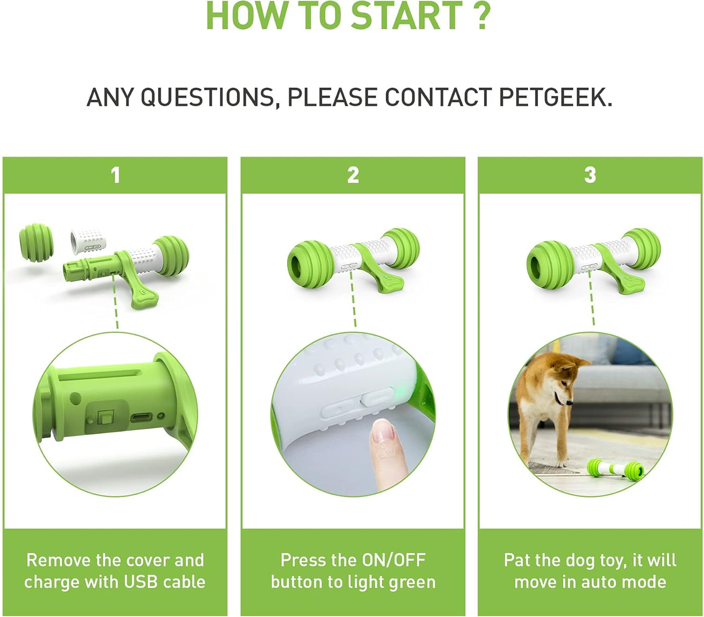 Interactive Dog Toy for Medium & Large Dogs, Motion Activated Automatic Moving Dog Bone, USB Rechargeable Electronic Dog Toy for Boredom, Exercise & Mental Stimulation, Green