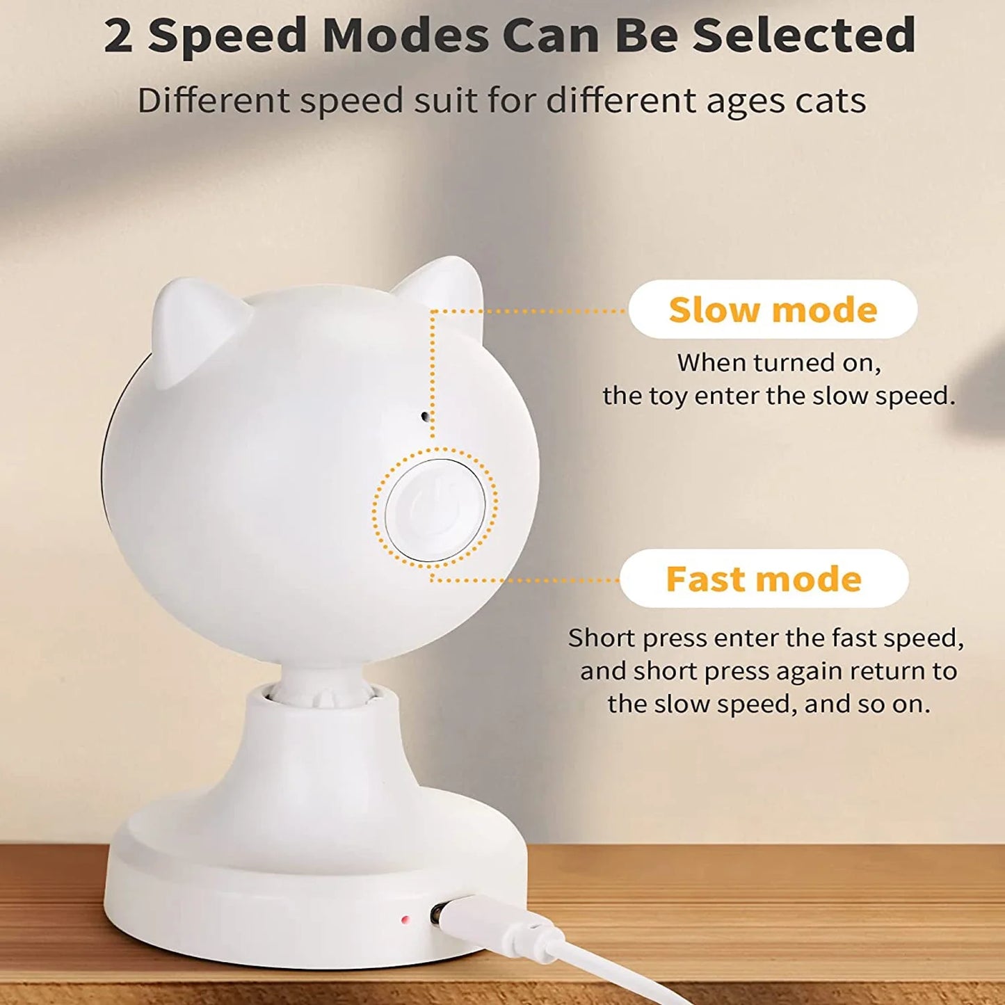 Automatic Cat Laser Toy, USB Rechargeable Interactive Laser Toy for Indoor Cats & Dogs, 360° Rotating Laser with Adjustable Speeds, Auto Timer, Multi-Angle Mount, White
