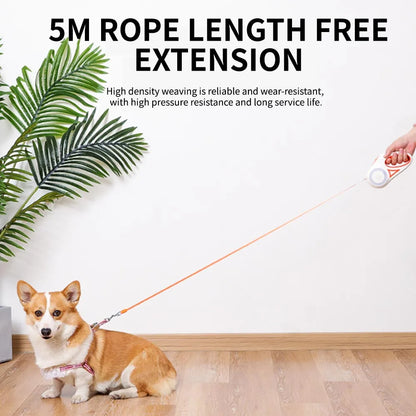 Retractable Dog Leash with LED Light, 3M/5M Automatic Pet Leash for Small, Medium & Large Dogs and Cats, Tangle-Free One-Hand Brake & Lock, Durable Reflective Walking Lead