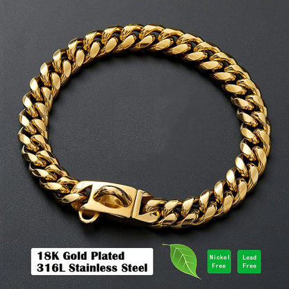 Heavy Duty Stainless Steel Cuban Link Dog Collar for Large Dogs, Strong Metal Chain Collar for Pitbull, Bulldog & Mastiff, Durable Pet Training & Walking Collar, Silver/Gold