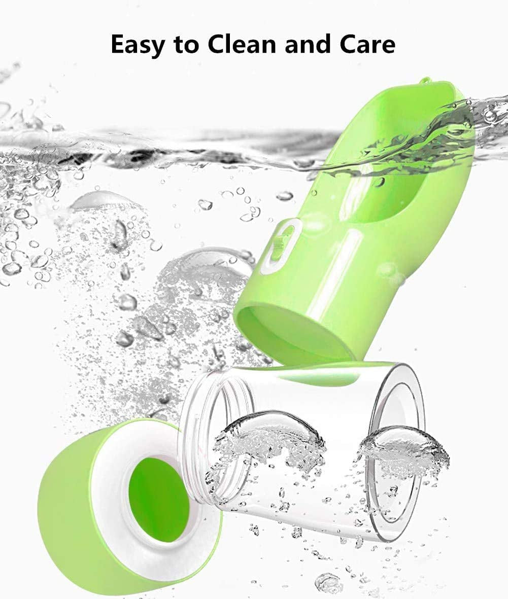Portable Dog Water Bottle with Food Container, Leak-Proof Pet Water Dispenser with Drinking Bowl, One-Hand Operation, Food-Grade Plastic, Travel Water Bottle for Dogs & Cats, Green