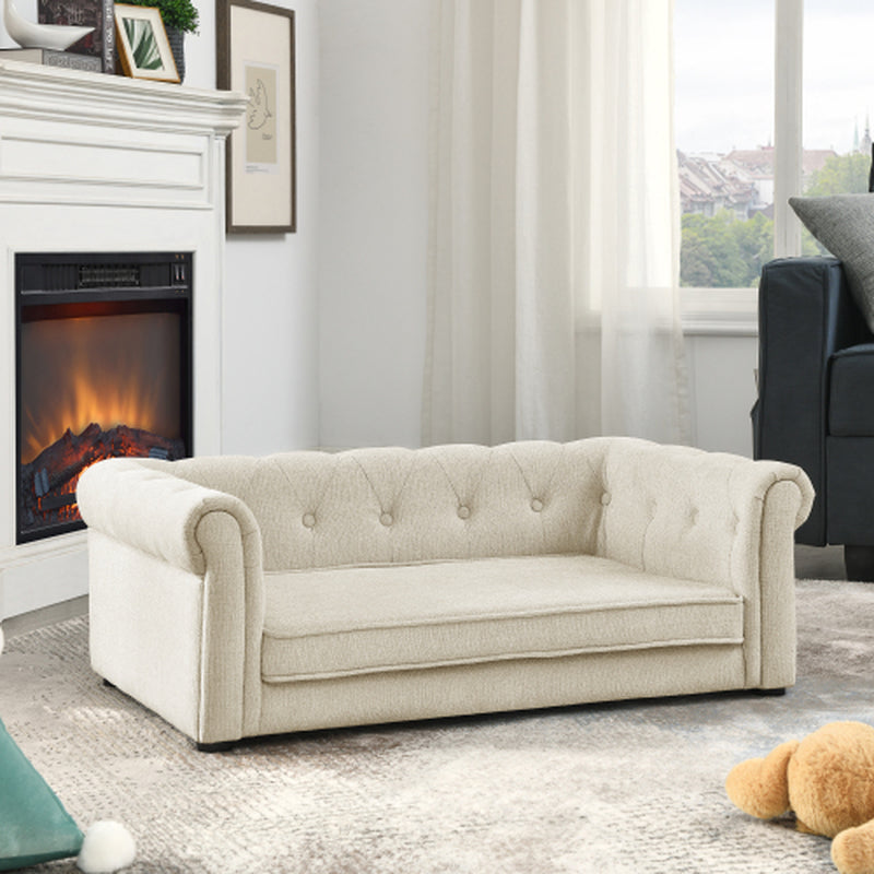 Orthopedic Elevated Dog Sofa Bed for Medium & Large Dogs, Modern Rectangular Pet Couch with Removable Washable Cover, Thick Foam Cushion, Durable Raised Pet Bed, Beige, 40 x 23 x 14 in