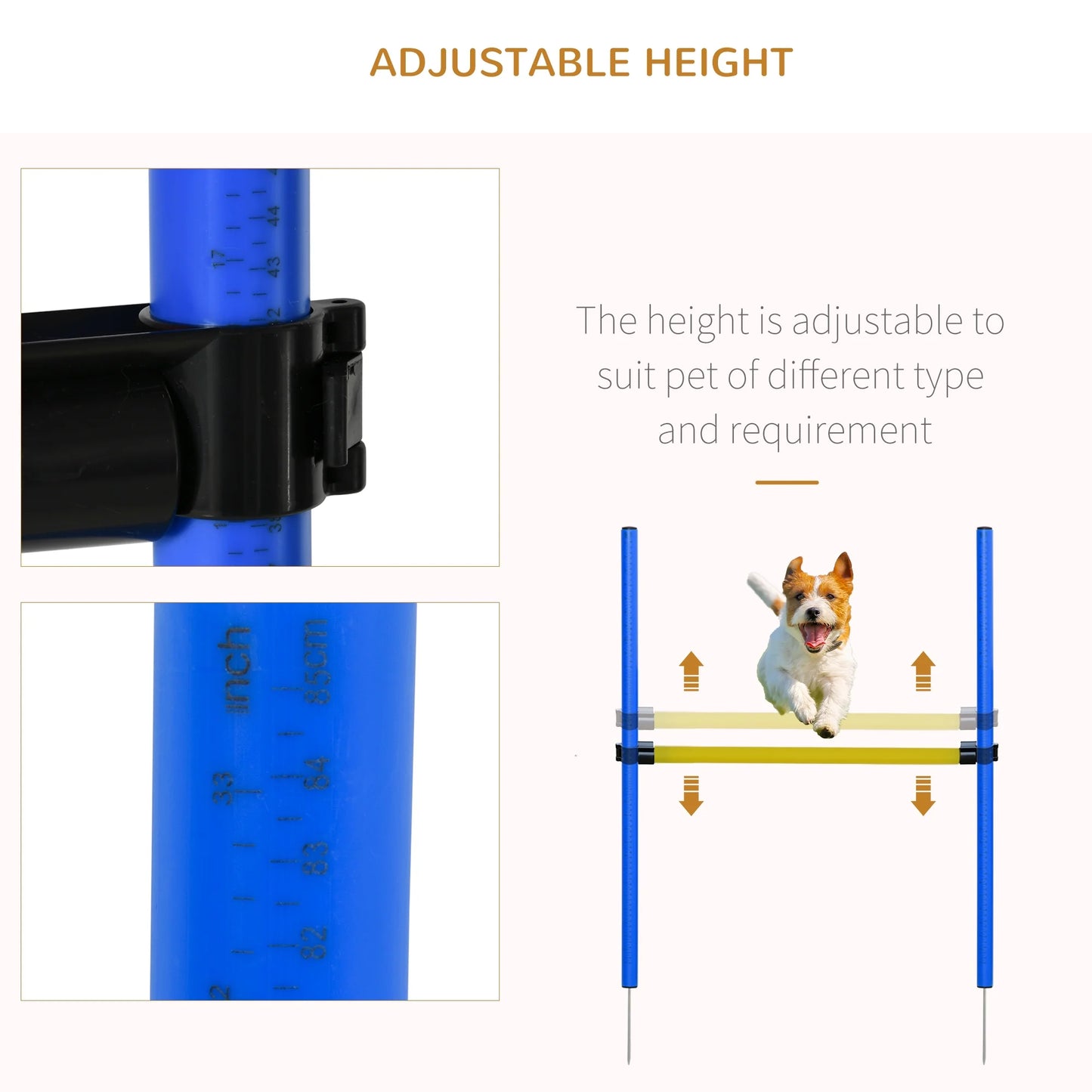 4-Piece Dog Agility Training Equipment Set, Backyard Agility Course Kit with Adjustable Jump, Weave Poles, Tunnel & Pause Box, Portable Obstacle Training Kit for Dogs, Blue & Yellow