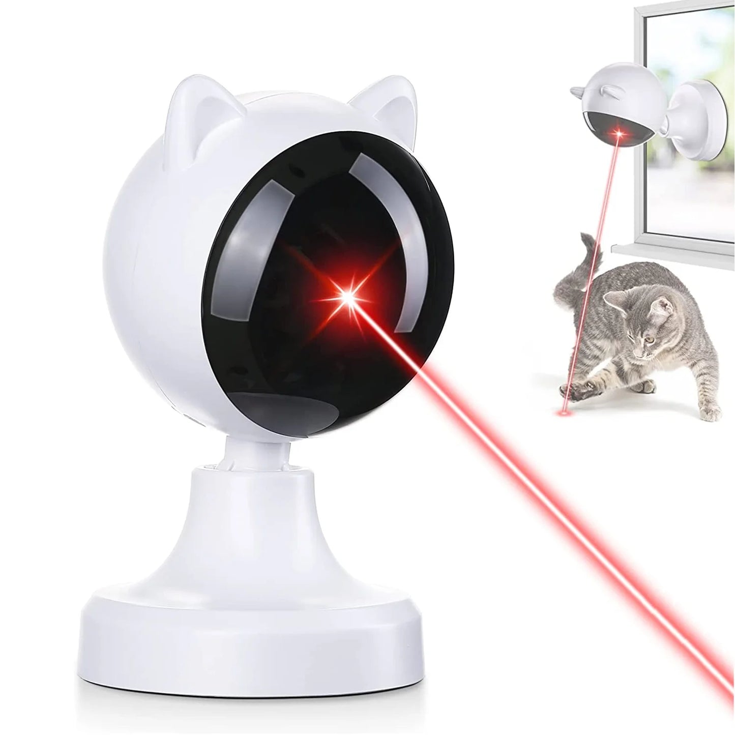 Automatic Cat Laser Toy, USB Rechargeable Interactive Laser Toy for Indoor Cats & Dogs, 360° Rotating Laser with Adjustable Speeds, Auto Timer, Multi-Angle Mount, White