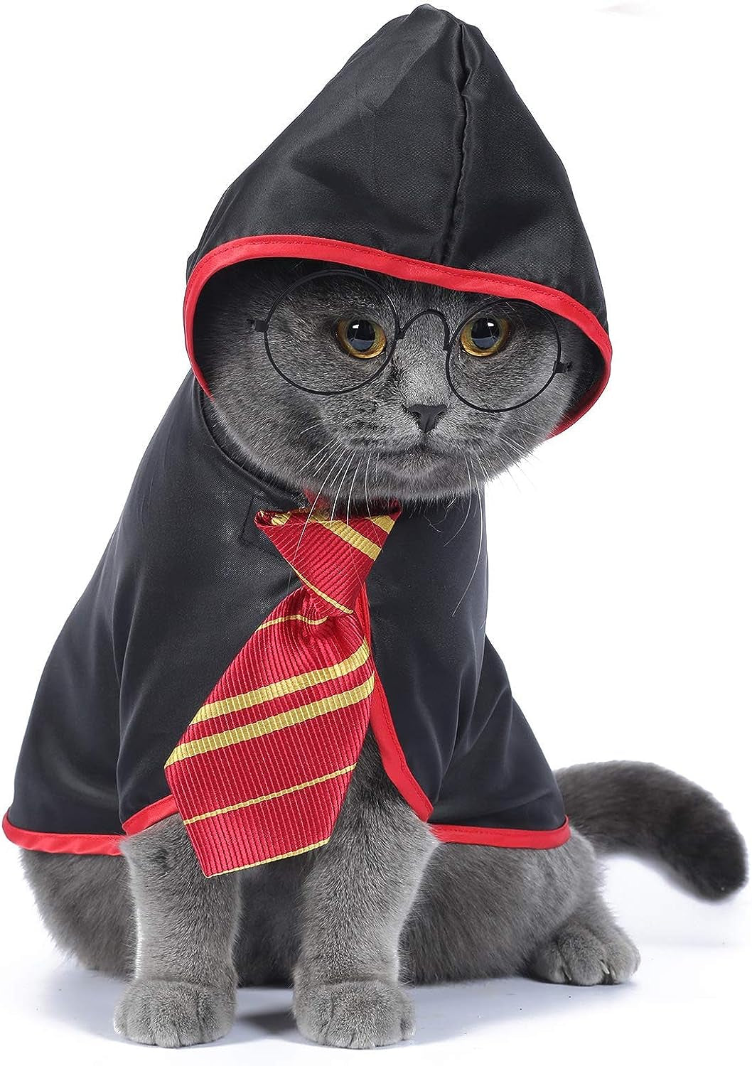 Halloween Cat Costume Wizard Cloak for Cats & Small Dogs, Anime Pet Costume with Velcro Closure, Soft Cosplay Outfit for Kitten, Puppy, Halloween Parties & Photos, Red, Small