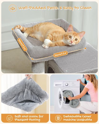30-Inch Cat Tree for Indoor Cats with Dual Condos, Plush Padded Perch, Sisal Scratching Posts & Ramp, Interactive Hanging Toys, Stable Cat Tower for Kittens & Medium Cats, Gray