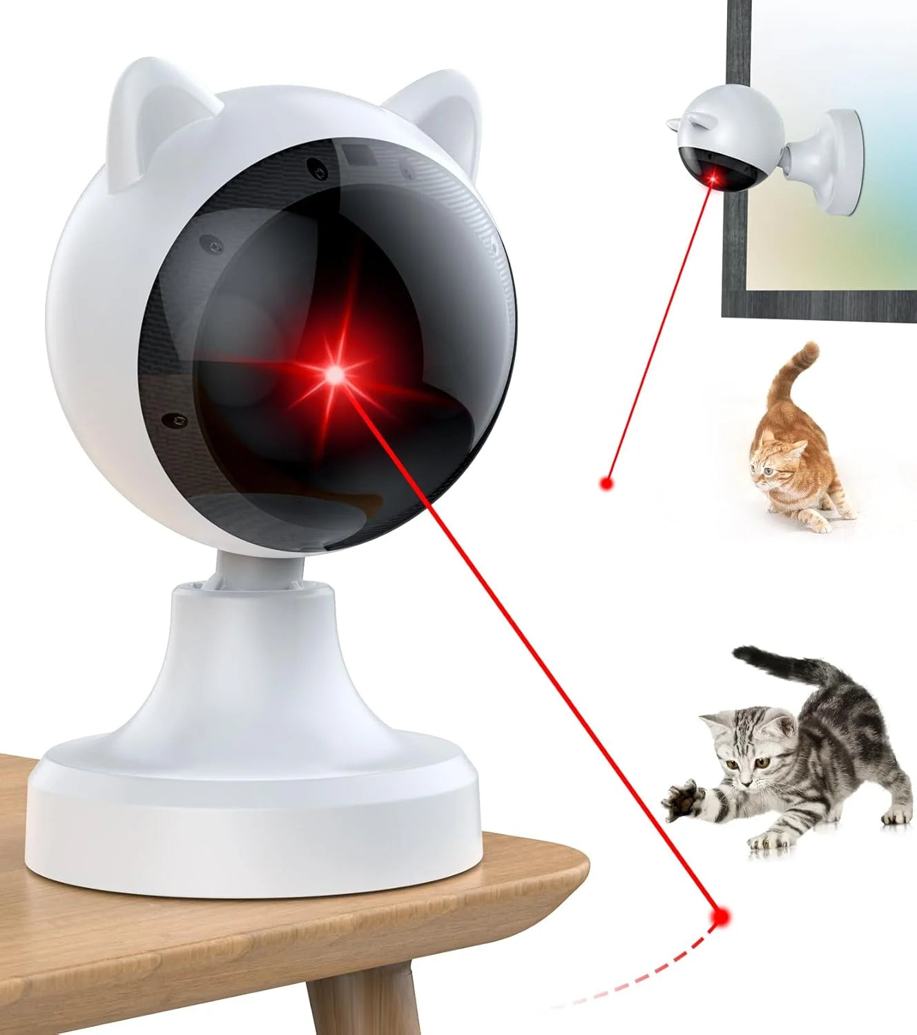 Automatic Cat Laser Toy, USB Rechargeable Interactive Laser Toy for Indoor Cats & Dogs, 360° Rotating Laser with Adjustable Speeds, Auto Timer, Multi-Angle Mount, White