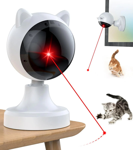 Automatic Cat Laser Toy, USB Rechargeable Interactive Laser Toy for Indoor Cats & Dogs, 360° Rotating Laser with Adjustable Speeds, Auto Timer, Multi-Angle Mount, White