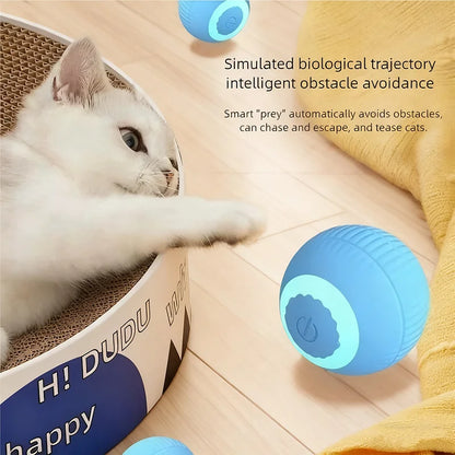 Interactive Automatic Rolling Cat Ball Toy, USB Rechargeable Smart Motion Activated Pet Ball with LED Light, Obstacle Avoidance, Bite Resistant Silicone, Self Play Toy for Indoor Cats & Kittens