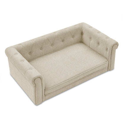 Orthopedic Elevated Dog Sofa Bed for Medium & Large Dogs, Modern Rectangular Pet Couch with Removable Washable Cover, Thick Foam Cushion, Durable Raised Pet Bed, Beige, 40 x 23 x 14 in
