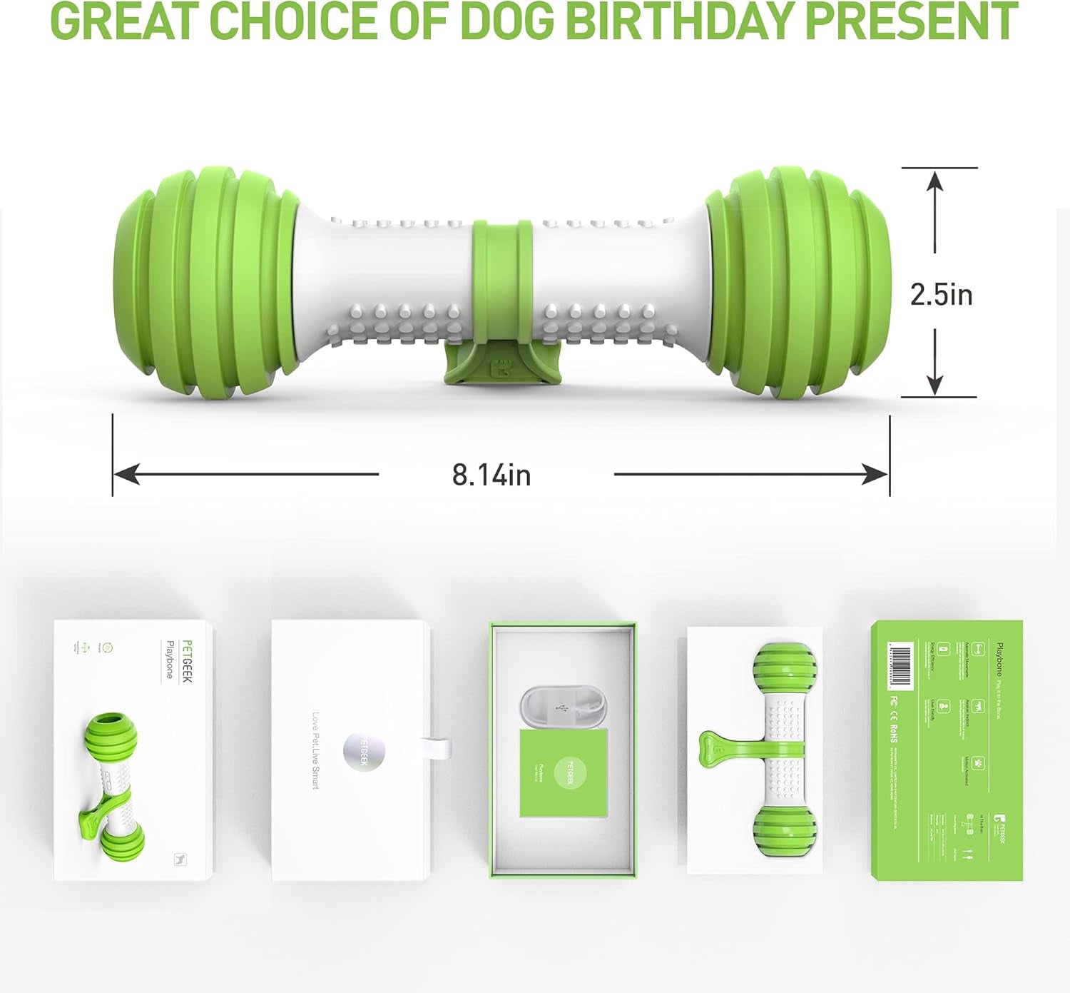 Interactive Dog Toy for Medium & Large Dogs, Motion Activated Automatic Moving Dog Bone, USB Rechargeable Electronic Dog Toy for Boredom, Exercise & Mental Stimulation, Green