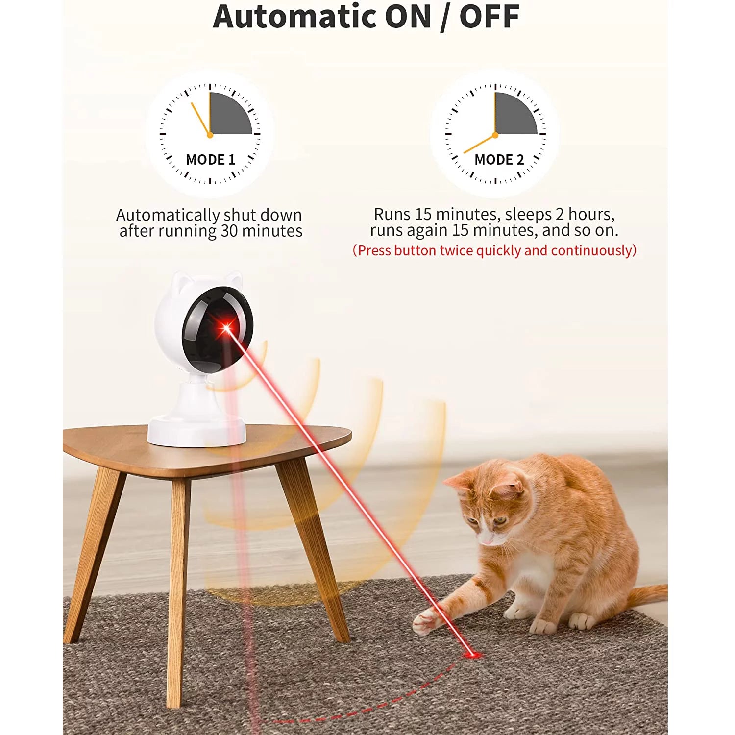 Automatic Cat Laser Toy, USB Rechargeable Interactive Laser Toy for Indoor Cats & Dogs, 360° Rotating Laser with Adjustable Speeds, Auto Timer, Multi-Angle Mount, White