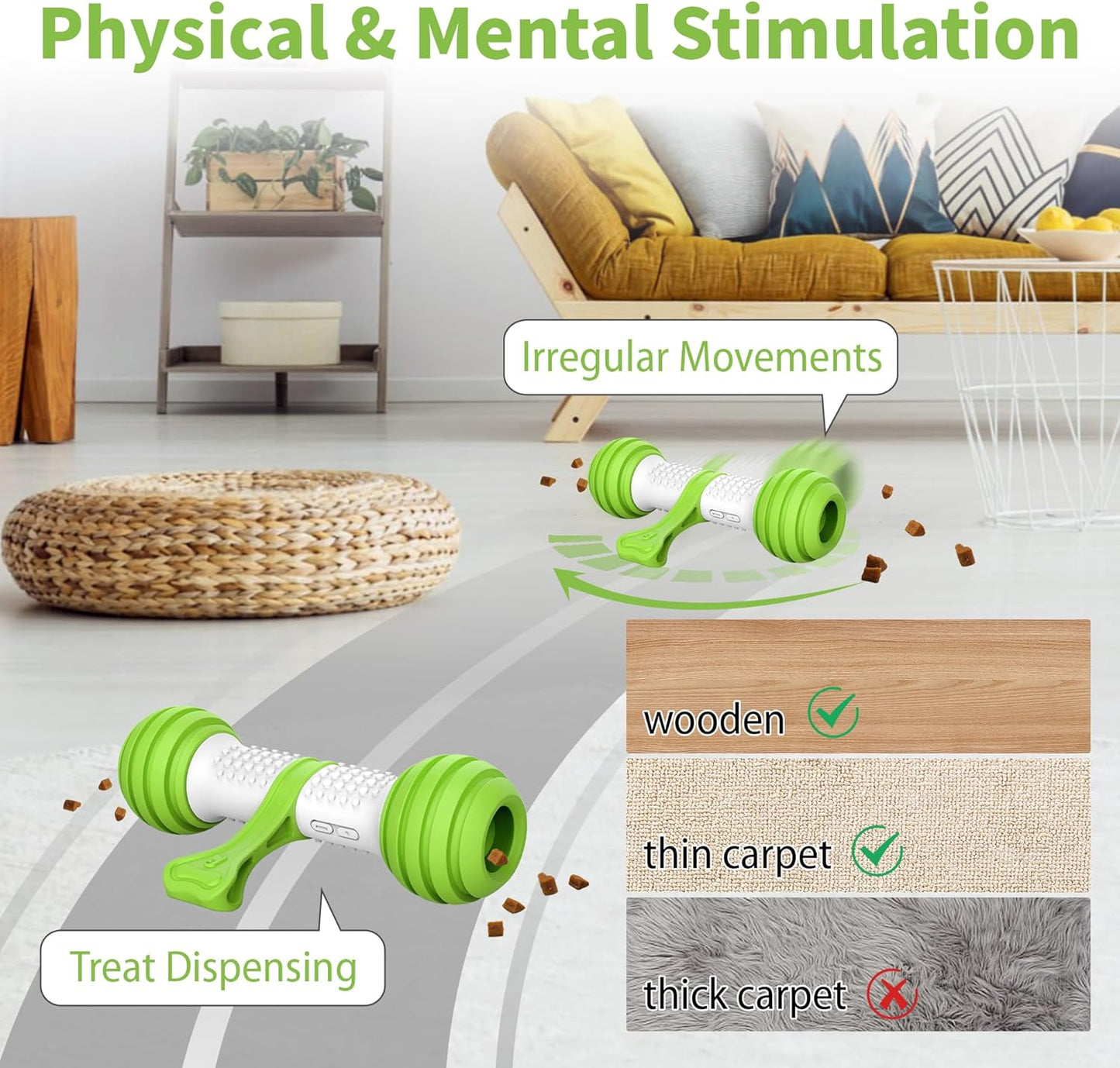 Interactive Dog Toy for Medium & Large Dogs, Motion Activated Automatic Moving Dog Bone, USB Rechargeable Electronic Dog Toy for Boredom, Exercise & Mental Stimulation, Green