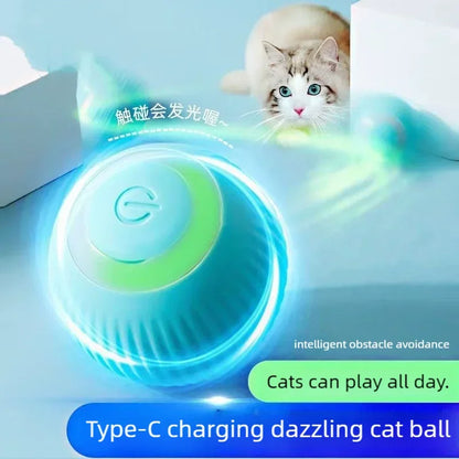 Interactive Automatic Rolling Cat Ball Toy, USB Rechargeable Smart Motion Activated Pet Ball with LED Light, Obstacle Avoidance, Bite Resistant Silicone, Self Play Toy for Indoor Cats & Kittens