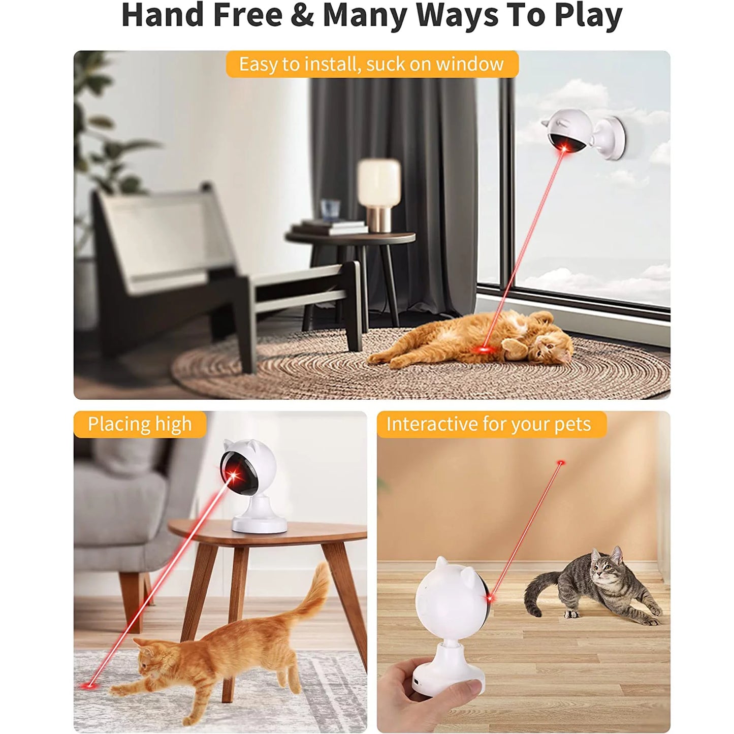 Automatic Cat Laser Toy, USB Rechargeable Interactive Laser Toy for Indoor Cats & Dogs, 360° Rotating Laser with Adjustable Speeds, Auto Timer, Multi-Angle Mount, White