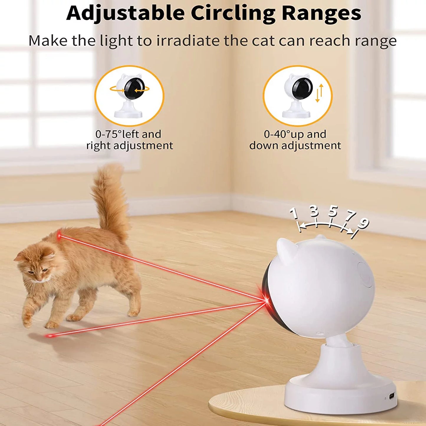 Automatic Cat Laser Toy, USB Rechargeable Interactive Laser Toy for Indoor Cats & Dogs, 360° Rotating Laser with Adjustable Speeds, Auto Timer, Multi-Angle Mount, White