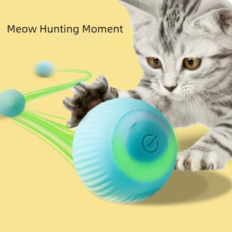 Interactive Automatic Rolling Cat Ball Toy, USB Rechargeable Smart Motion Activated Pet Ball with LED Light, Obstacle Avoidance, Bite Resistant Silicone, Self Play Toy for Indoor Cats & Kittens